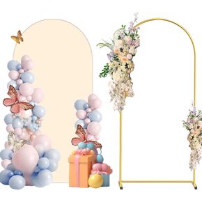 Metal Arch Backdrop Stand and Cover Set, 6FT White Reusable Spandex Fitted Backdrop Cover and Gold Wedding Arch Frame for Baby Shower, Birthday, Parties Decoration. in Kuwait