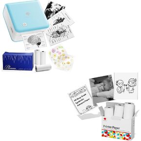 Phomemo P2S Mini Sticker Printer - Bluetooth Thermal Printer with 3 Rolls White Sticker Paper, Compatible with iOS + Android for Learning Assistance, Study Notes, Journal, Fun, Work