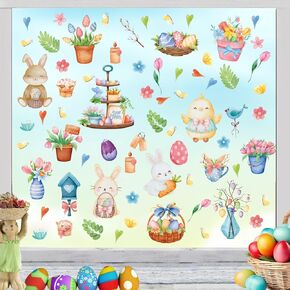 Easter Cross Window Sticker,Easter Window Clings for Glass,He is Risen Stickers,Jesus Religion Christian Wall Decals,Lamb Lamb Bunny Rabbit Decals,Spring Flower Wreath for Home Kids Bedroom