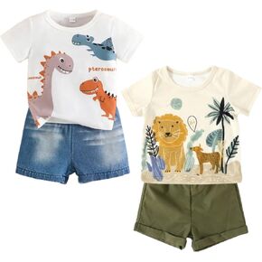 Baby Boys 4-Piece Cotton Shorts T-Shirt Summer Outfit Sets Infant Clothes