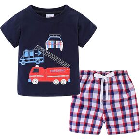 LittleSpring Boys Summer Outfits Cartoon Pattern Short Sleeve T-Shirts and Shorts Set