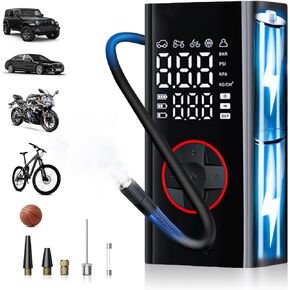 Tire Inflator Portable Air Compressor - 150PSI Mini Cordless Air Pump with Digital Tire Pressure Gauge, Accurate Dual LCD Display & LED Light, Tires Pump for Car/Motorcycle/Bike/Ball