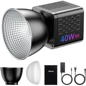 ULANZI 40W Pro RGB Portable LED Video Light w DC Power Adapter, 3400mAh Build-in Battery Metal Mini Adjustable Color Temperature COB Continuous Output Lighting Handheld Spotlight 2500K-6500K for Video