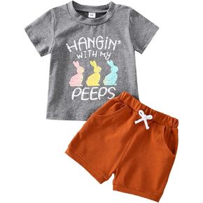 Springcmy Toddler Baby Boy Easter Outfit Bunny Carrot Short Sleeve T-Shirt Elastic Waist Shorts Set Summer 2pcs Clothes