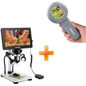 TOMLOV P10 Microscope for Adults Kids, Portable 100X Illuminated Jewelers Loupe, Handheld Coin Magnifier with Light for Collectors+DM9