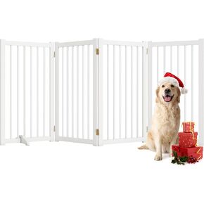 36" H Freestanding Pet Gate, Solid Wood Foldable Dog Gate with Support Feet, Wooden Tall Dog Gate for Doorway, Stairs & Indoor Use, 60" Wide Expandable Pet Fence, 4 Panels, White