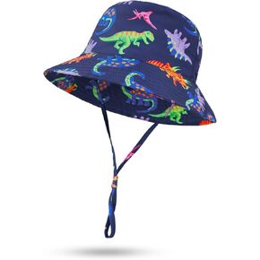 Baby Sun Hat Summer Adjustable Toddler Bucket Updated Version Hats UPF 50+ for Boys Girls (US, Age, 2 Year, 6 Years, Standard, blueDinosaur)