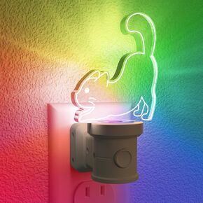 KINDEEP Cat Night Light Plug in: Nightlight Plug into Wall, LED Night Light for Kids, 8 Color Changing+ 2 Levels Soft White, Dusk to Dawn Sensor, Bedroom Bathroom Cute Decor for Girls Baby, 1 Pack