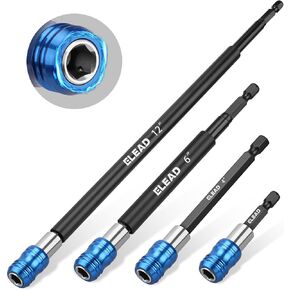 ELEAD Drill Bit Extension Set, 4-Piece Magnetic Drill Screwdriver Bit Holder Extender with Aluminum Sleeve, 1/4 Inch Hex Shank Quick Release Extension Adapter, 2-3/8", 4", 6", 12" Long