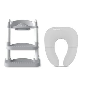Potty Training Seat w/Ladder (Gray) + Folding Travel Potty Seat (Gray)