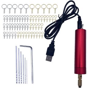 USB Mini Electric Drill Set for Resin Aluminum Rotary Tool with 6 Drill Bits Electrical Handheld Pin Vise Kit for Small DIY Drilling Projects Keychain Crafts Making (Red, Drill Press)