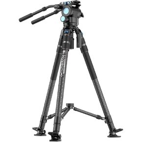 SIRUI Heavy-Duty Carbon Fiber Tripod System, Video Tripod with Fluid Head, One-Step Height Adjustment, Stepless Counterbalance System, Mid-Level Spreader, Dual-Mode QR Plate, Load up to 55.1lbs