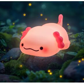 SMY Lighting Axolotl Night Light for Kids,Animal Silicone Nursery Night Lamp, Rechargeable Table Lighting Bedside Lamp,Cute Room Decor Light for Bedroom,Living Room,Dining,Desk Decorations,Gift