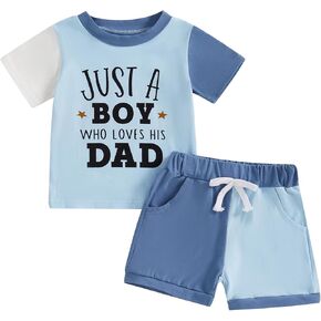Madjtlqy Toddler Boy Outfit Color Block Letter Print Short Sleeve T-shirts Tops + Shorts Baby Summer Clothes Set 0-3Y