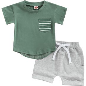 Zyhwshine Infant Toddler Baby Boy Thouse مجموعات ألوان كتلة قصيرة الأكمام TO-SHIRT أعلى+شورتات ملونة صلبة
