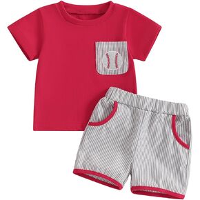 3M-3T Baby Boys Baseball 2Pcs Outfits Short Sleeve T-shirt Elastic Waistband Shorts Toddler Summer Clothes Set