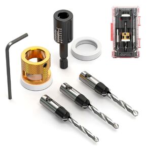 3pcs countersink bit pricket مع توقف عمق بت قابل للتعديل 1/4 "سداسي سداسي ، HSS M2 بتات مدببة 1/8" 9/64 "