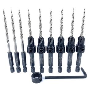 Countersink Drill Bit Set 6 Pc #6 (9/64") Wood Countersink Drill Bit Pro Pack Countersink Set, with 3 Replacement Tapered Countersink Bits 9/64", 1 Stop Collar, 1 Hex Wrench