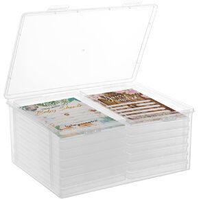 Rainmae Photo Storage Box 6 Inches, 14 Inner Extra Large Photo Boxes, Greeting Cards Photo Storage Containers, Scrapbooking Craft Storage Box for Photos, Crafts, Stamps etc (Clear, 14 Boxes)