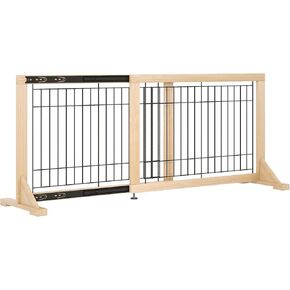 YOCAN Extra Wide Adjustable Dog Gate for Doors, Stairs - 23.6" Pet Safety Gate, Freestanding Wood & Metal Frame - No Drill Pressure Mount, Indoor Safety Barrier (Black/Natural)