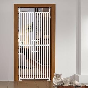 71" High Extra Tall Cat Gate - No-Trip Double Door, Heavy-Duty & Adjustable 33"-37.8" Width for Stairs (Black)