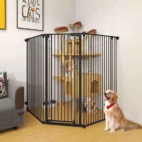 51" Extra Tall Cat Gate for Cats – 57.4" to 81" Extra Wide Cat Gate for Doorway,Auto Close 3-Panel Durable Pet Gate Indoor Use, Metal Dog Gate for Kitchens, Doorways & Stairs (White)