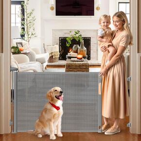 No Drill 65" Wide Retractable Baby Gates No Drilling Retractable Pet Gates for Doorways No Drilling Retractable Dog Gate for Stairs No Drilling Outdoor Baby Gate No Drill Mesh Gates for Kids or Pets