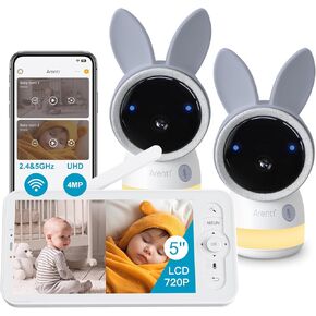 ARENTI Upgraded Baby Monitor with 2 Cameras, 4MP 2.4G&5G WiFi Baby Camera Monitor, Infrared Night Vision, Night Light, 2-Way Audio, Cry&Motion Detection, Temp&Humidity Sensor, App Control