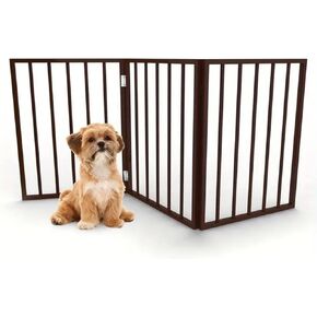 Indoor Pet Dog Gate - 3-Panel Folding Pet Barrier for Stairs, Hallways or Doorways - 54x23.75-Inch Freestanding Pet Fence for Cats and Dogs, Brown