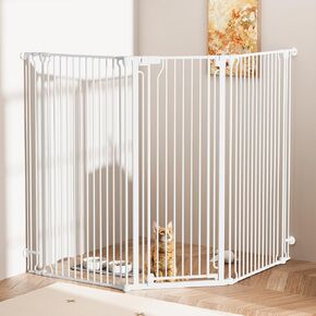 51'' Extra Tall Cat Gate for Cat - 81" Extra Wide Pet Gate for Doorways Fireplace 3-Panel Dog Fence Auto Close The Door Multi-Angle Adjustment for Indoor Multiple Scenarios