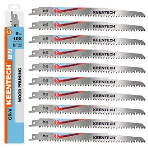 KEENTECH CR-V Sawzall Pruning Blades, 9 Inch 5TPI, with Fleam Ground Teeth for Tree Branch Root Wood, PVC Pipe Cutting, Reciprocating Saw Blade Fast Cutting for Professional, DIYer, Gardener, 10 Pack