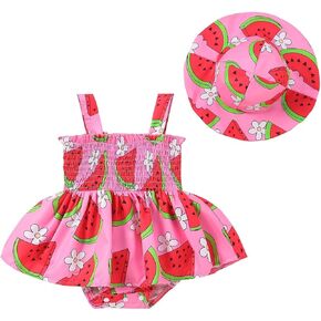 Baby Girl Summer Clothes Cute Sleeveless Halter Romper Dress One-piece Jumpsuit with Hat 0-18 Months
