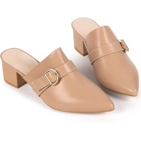 Perphy Pointed Toe Slip on Chunky Heel Mules for Women