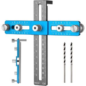 Cabinet Hardware Jig Tool, Adjustable Cabinet Handle Template Tool with Alignment Hole, Handles and Pulls,Self Centering Punch Locator Precise Woodworking Drill Guide for Drawer Cabinet Installation