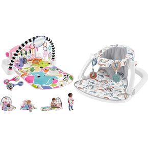 Fisher-Price Baby Playmat Kick & Play Piano Gym with Musical and Sensory Toys for Newborn to Toddler, Navy Fawn & Portable Baby Chair Sit-Me-Up Floor Seat with Developmental Toys