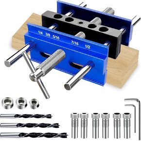 6.7 Inch Self Centering Dowel Jig, Self Centering Doweling Jig Kit with 6 Drill Guide Bushings & 3 Drill Bits, Adjustable Width Dowel Jig Kit Woodworking Tools for Straight Holes Biscuit Joiner Set
