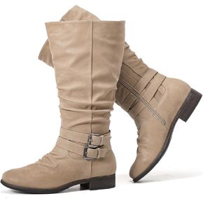 Luoika Women's Extra Wide Calf Slouchy Boots, Wide Width Flat Heel Mid Calf Boots for Women.