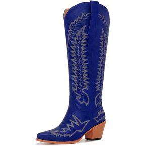 Wide Calf Cowboy Boots Women Slip On Comfortable Plus Size Cowgirl Ladies Boots Knee High Tall Western Style