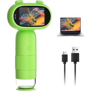 مجهر جيب 1000X للأطفال-المجهر المصغرة للسكك الحديدية مع شاشة شاشة LCD 2 "، كاميرا 16 ميجابكسل ومقاطع فيديو 1080 بكسل ، مكبّر محمولة مع الضوء للعملات المعدنية والشرائح والاستكشاف الطبيعي ، لعبة STEM للأعمار 3-12