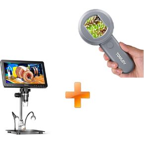 TOMLOV P10 Microscope for Adults Kids, Portable 100X Illuminated Jewelers Loupe, Handheld Coin Magnifier with Light for Collectors+DM9 Max