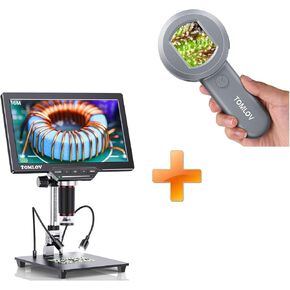 TOMLOV P10 Microscope for Adults Kids, Portable 100X Illuminated Jewelers Loupe, Handheld Coin Magnifier with Light for Collectors+DM202
