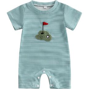 Newborn Baby Boy Golf Clothes Striped Bubble Romper Short Sleeve Bodysuit Jumpsuit Cute Summer Golf Outfit