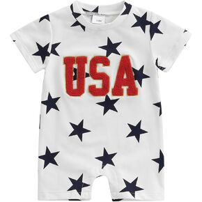 Newborn 4th Of July Outfit Baby Boy Girl Romper USA Stars Bodysuit Fourth Of July Memorial Cute Summer Clothes