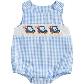 Newborn Baby Boy Girl Golf Clothes Sleeveless Bubble Romper Plaid/Striped Bodysuit Jumpsuit One-Piece Summer Outfit