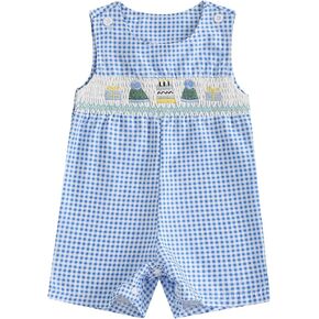 Newborn Baby Boy First Birthday outfit Baseball Embroidery Sleeveless Romper Bubble Plaid Bodysuit Summer Clothes