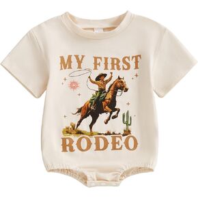 Sasaerucure My First Rodeo Outfit Infant Boy Riding Horse Short Sleeve Onesie One Year Old Romper First Birthday Clothes