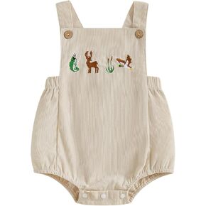 Infant Baby Hunting Clothes Duck Deer Embroidery Sleeveless Corduroy Romper Camo Overalls Vintage Baby Boy Clothes