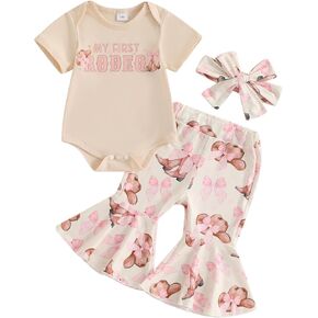 Omkzanbi Western Girl Girl Clothes My First Rodyo Bodysuit Cowgirl Boots Pink Bow Pansled Beants Beadband Groing Home Outfit