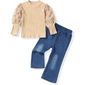 Baby Toddler Girl Clothes Outfits Kids Sweatshirt Jeans Set Denim Pants Little Girls Clothes Toddler Outfit for Girls