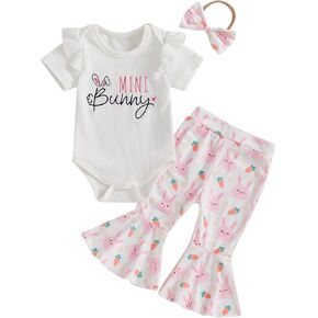 Easter Baby Girl Outfit Bunny/Carrot Short Sleeve T Shirt Flare Pants with Headband Infant Spring Clothes 0 3 6 12 18 Months